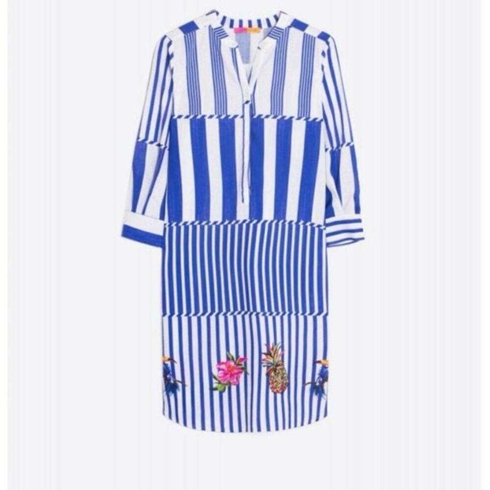 Vilagallo Dani tropical link stripe dress blue and white size 4 - Picture 2 of 10